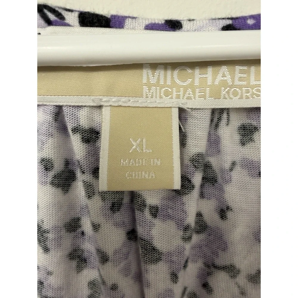 Michael Kors Women's XL Purple Floral Pebbles Peasant Romantic Knit Blouse Shirt